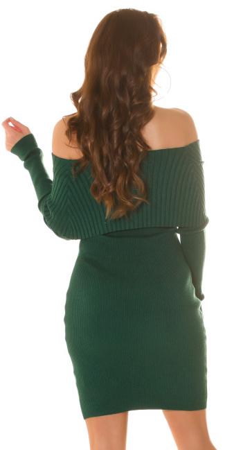 off-shoulder Knit Dress with Studs Green